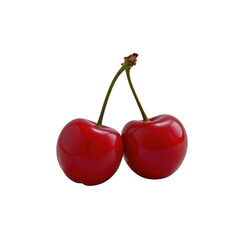 Fresh and Juicy Red Cherries with Stems Isolated on Transparent background