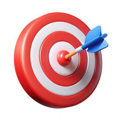 Blue dart hitting bullseye on orange target isolated on transparent background
