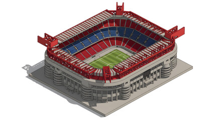 Isometric 3D vector design of a miniature Sansiro, Milan stadium, a detailed arena model for sports concepts.