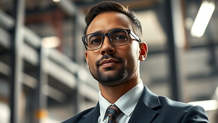 Technical specialist in a modern environment with soft industrial lighting.