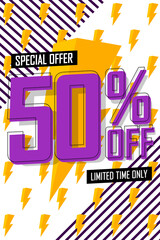 Sale 50% off - poster or banner for shop and online store, PNG