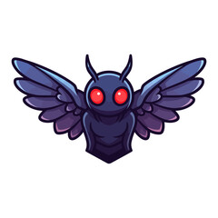 A stylized, dark-purple moth-like creature with large red eyes and spread wings.