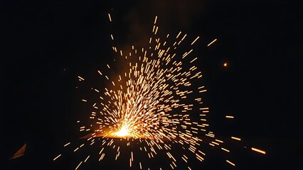 Industrial workshop scene with glowing sparks captured in motion against a dark backdrop.