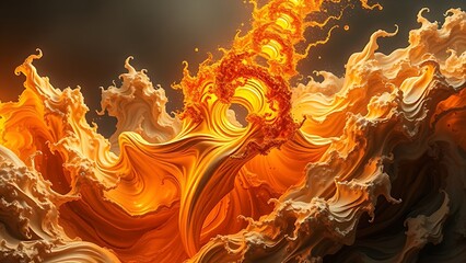 A gravity-defying golden fractal structure engulfed in chaotic energy waves, radiating molten brilliance.