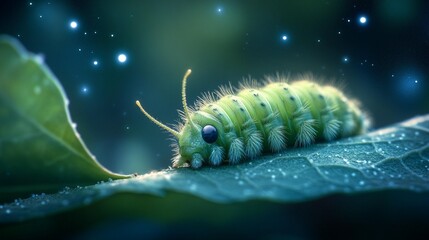Fuzzy Green Caterpillar on Leaf