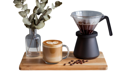 Pour over coffee brew with latte art heart adds warmth and energy to start the day professionally