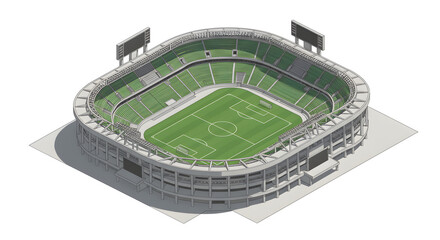 Isometric Vector 3D Miniature Seoul World Cup Stadium Illustration, A Detailed Architectural Design of a Modern Sports Venue 