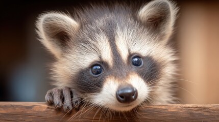 Obraz premium Adorable Baby Raccoon Portrait with Curious Expression, Capturing Wildlife Innocence and Charm, Close Up