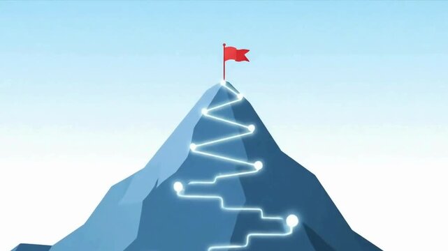  Animated Path to Success: Climbing Mountain to Reach Goal Flag