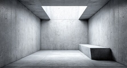Empty concrete room with skylight.  Light streams in