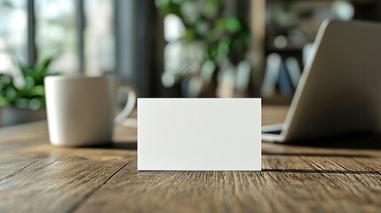 Blank Card Mockup on Wooden Desk