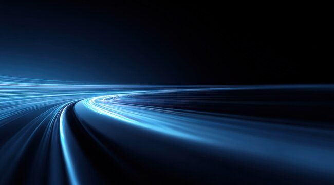 Abstract Blue Light Trails on Dark Background: Dynamic Motion and Futuristic Design
