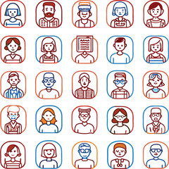 Diverse Avatars of People with Various Hairstyles and Expressions in Rounded Frames person portrait