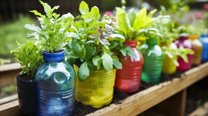 Upcycled Bottle Herb Garden