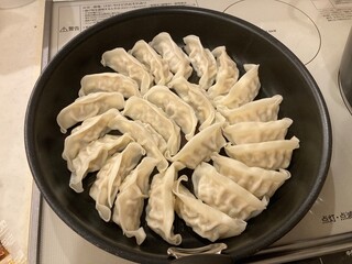 Gyoza on a skillet
