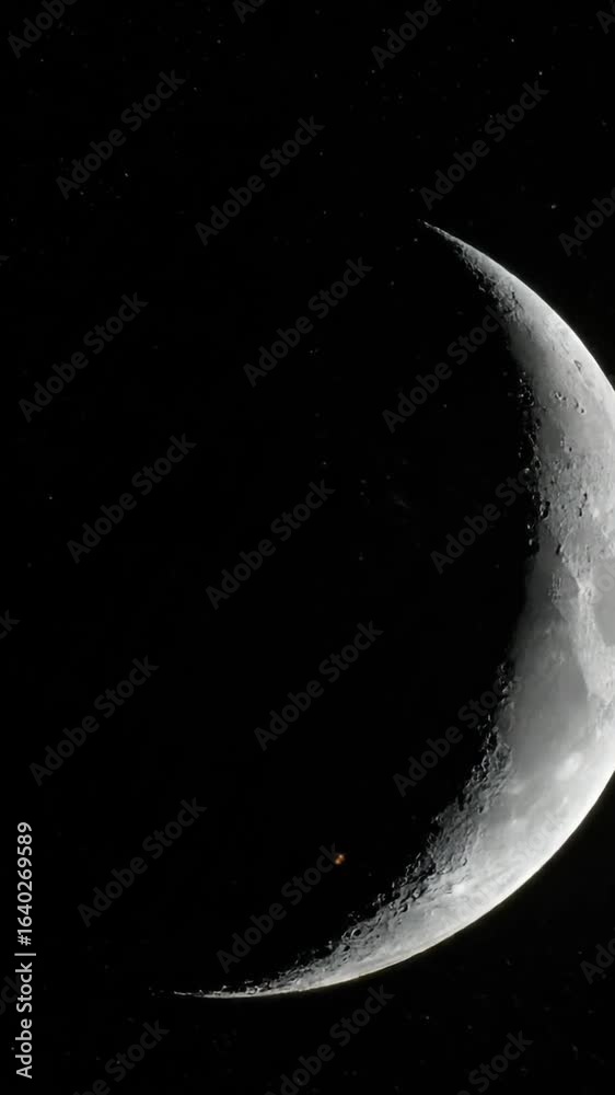 Wall mural detailed crescent moon against a starry night sky and dark outer space featuring lunar surface with 