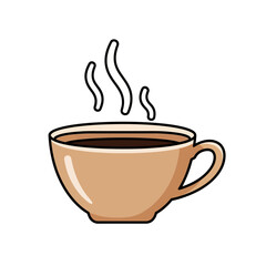 Obraz premium A simple illustration of a steaming hot cup of coffee in a light brown ceramic mug.