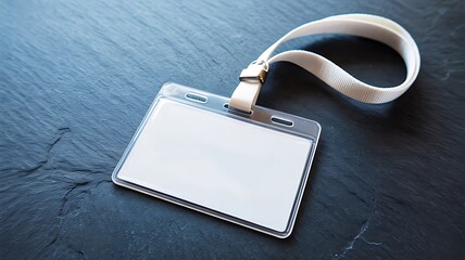 Blank identity card with white lanyard on dark background