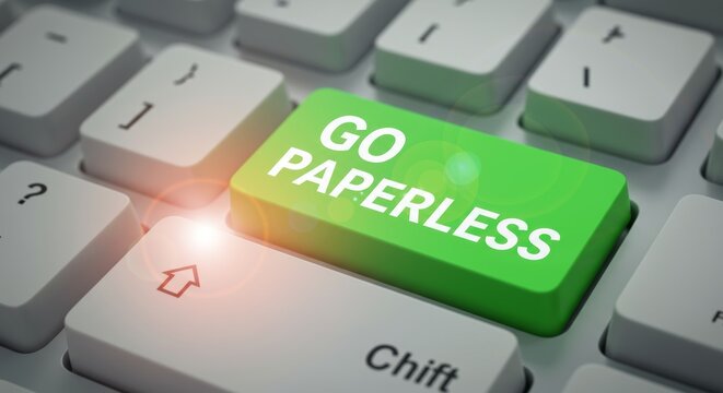 Encouraging Sustainable Practices: Green 'Go Paperless' Key on Computer Keyboard