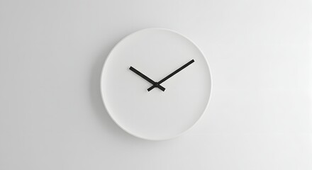 Minimalist white clock on a clean grey wall, representing time passing and modern design.
