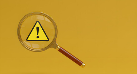 Attention caution warning concept. Magnifying glass focus on red page with exclamation error mark for important alert signal, Hazard, risk ,danger background with copyspace.
