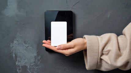 Woman hand using contactless card for secure access and authentication