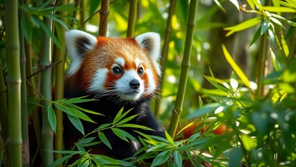 red panda eating bamboo