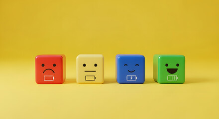 Battery level showing mood from sad to happy using emojis