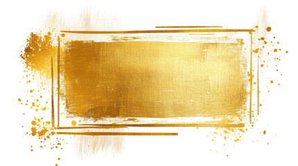 Abstract gold frame with brushstroke edges for stylish design transparent background