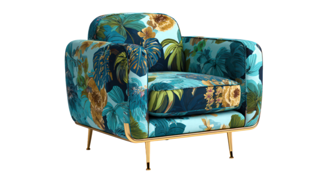 Accent Armchair with Bold Print Modern Design on Transparent Background