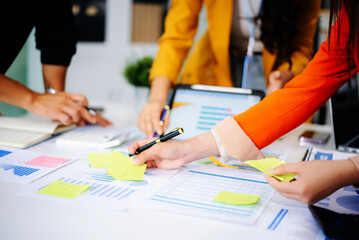 Business People Planning Strategy Analysis from financial document report, Office Concept