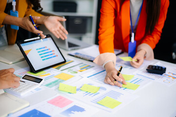 Business People Planning Strategy Analysis from financial document report, Office Concept