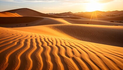 Realistic golden desert sand with wind ripple patterns, AI generated for travel and nature projects.