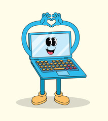 Loving Cartoon Laptop Character Making Heart Shape with Arms