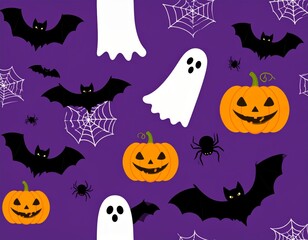 Spooky Halloween Pattern with Bats, Pumpkins, and Ghosts Happy Halloween