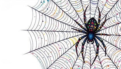 Fototapeta premium Vibrant Spider on Colorful Web Art Happy Halloween