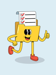 Happy Cartoon Folder Character Holding a Completed Checklist and Giving Thumbs Up Representing Productivity