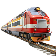 Obraz premium Red and yellow passenger train on railway tracks against black background