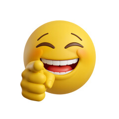 Expressive emoji with pointing gesture conveying choice on a clear transparent screen