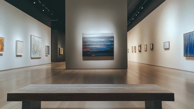 Modern art gallery with diverse artwork on display
