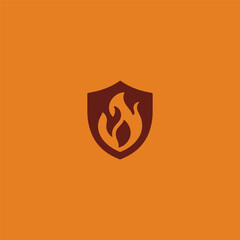 Fire shield logo in bold and strong minimalist silhouette design.