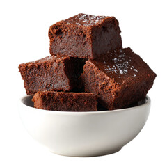 A delicious stack of freshly baked chocolate brownies served in a white bowl, showcasing a rich texture and dusted with powdered sugar, ideal for dessert lovers and culinary enthusiasts