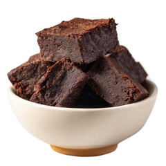 A close-up view of a bowl filled with delicious, rich chocolate brownies stacked neatly, showcasing their fudgy texture, perfect for dessert lovers and baking enthusiasts