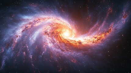 Obraz premium Spiral galaxy with bright center and swirling arms in deep space.