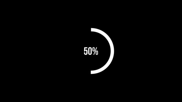 semi-circular progress arc with magenta 0 to 100% in the center, symbolizing halfway completion in a loading or buffering process.