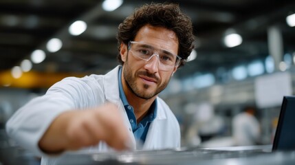 Fototapeta premium Quality control inspection manufacturing facility professional portrait industrial environment close-up view precision techniques