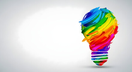 Creative concept light bulb explodes with colorful water colors on a light background. Think different, creative idea. Productivity and creativity .