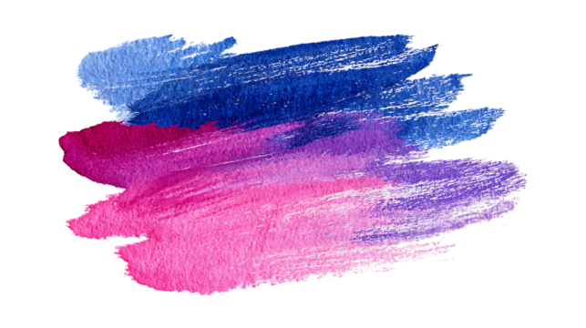 Pink and purple watercolor brush strokes on transparent background.
