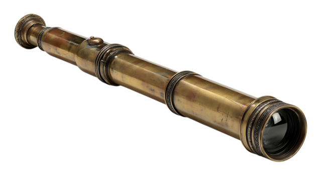 Brass telescope isolated on transparent background.