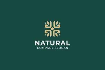 natural square with leaf logo design for beauty cosmetic